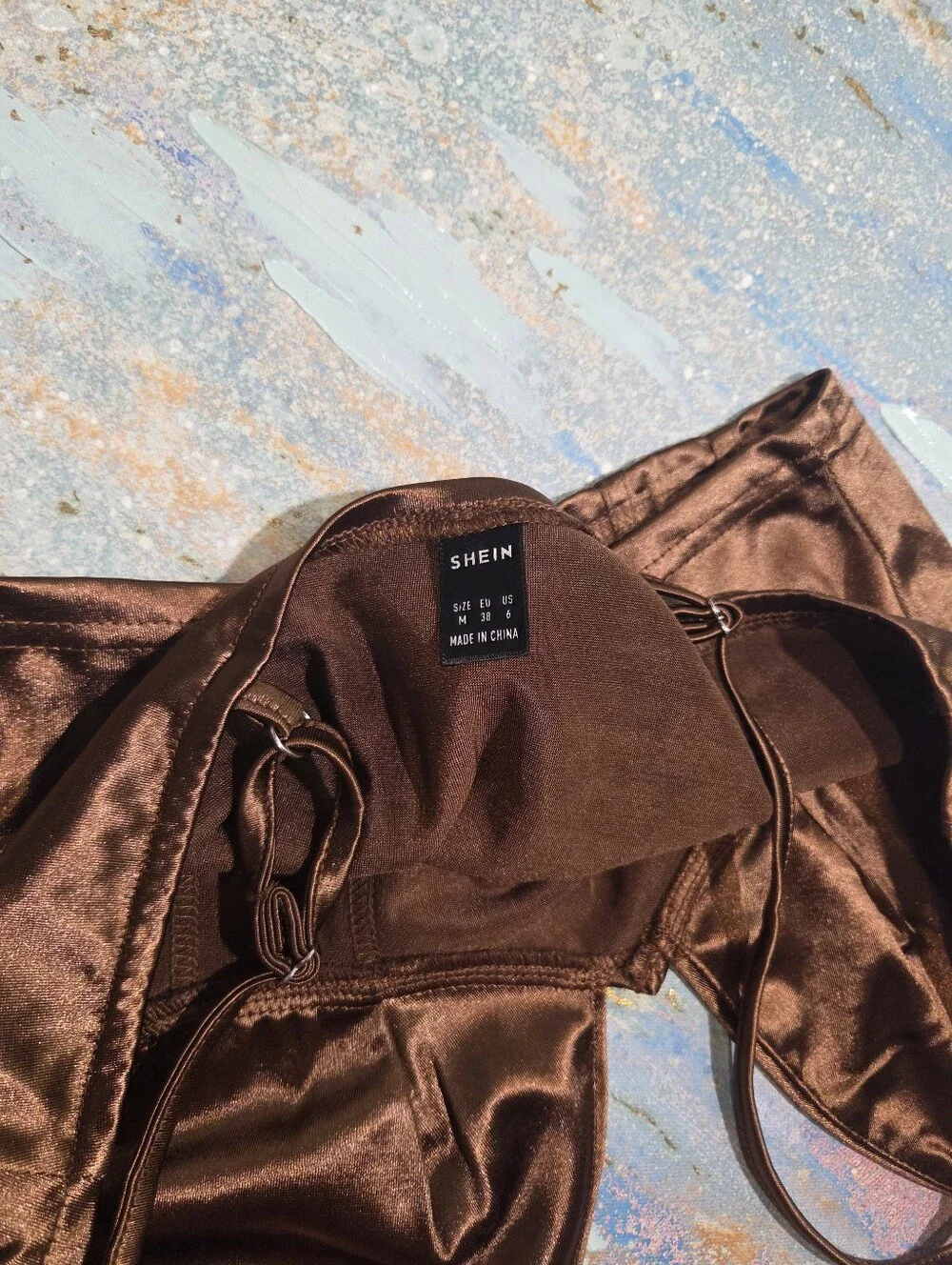 Satin Longline Bralette in Chocolate Brown